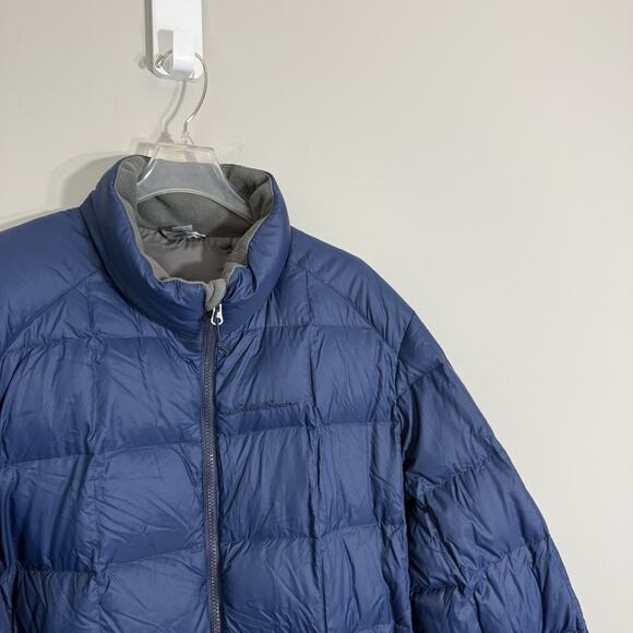 Eddie Bauer Blue Down Filled Puffer Jacket Mens Large Zip Pockets - Picture 2 of 5